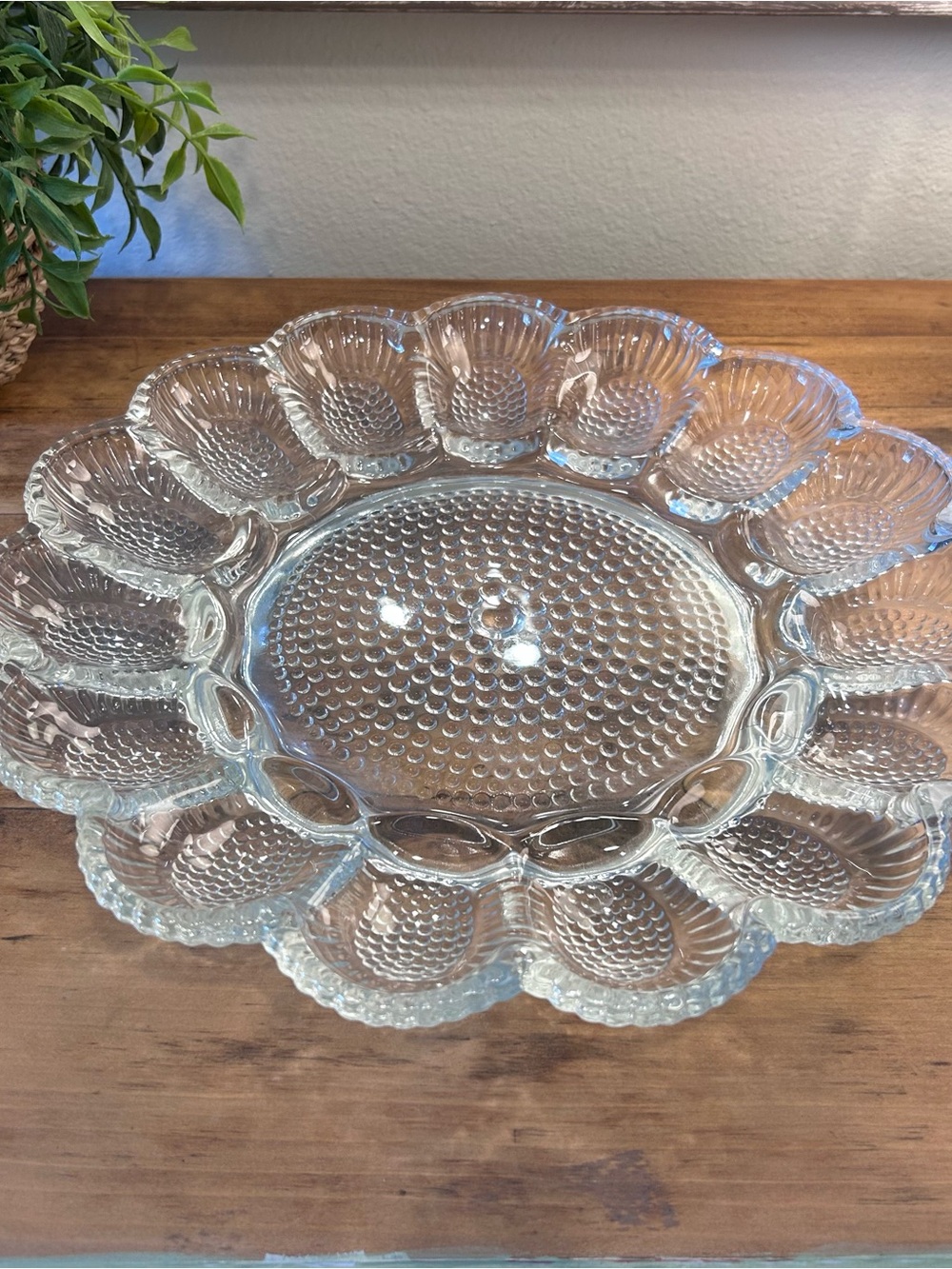 Vintage Indiana Glass Clear Hobnail Deviled Egg Platter Relish Tray 15 Slot 11"